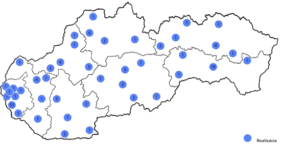 Mapa renovovaných pobočiek Tatra banky